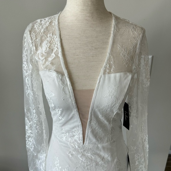 NWT! Lulu’s Ready Or Hot White Lace Long Sleeve Bodycon Mini Dress Bachelorette - Picture 6 of 11